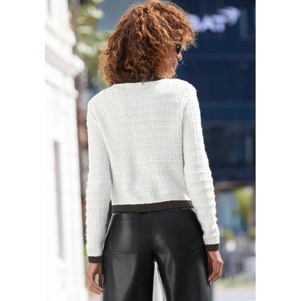 LASCANA Strickjacke Mit Dezentem Lurexgarn Kontrastbündchen Casual-chic Elegant