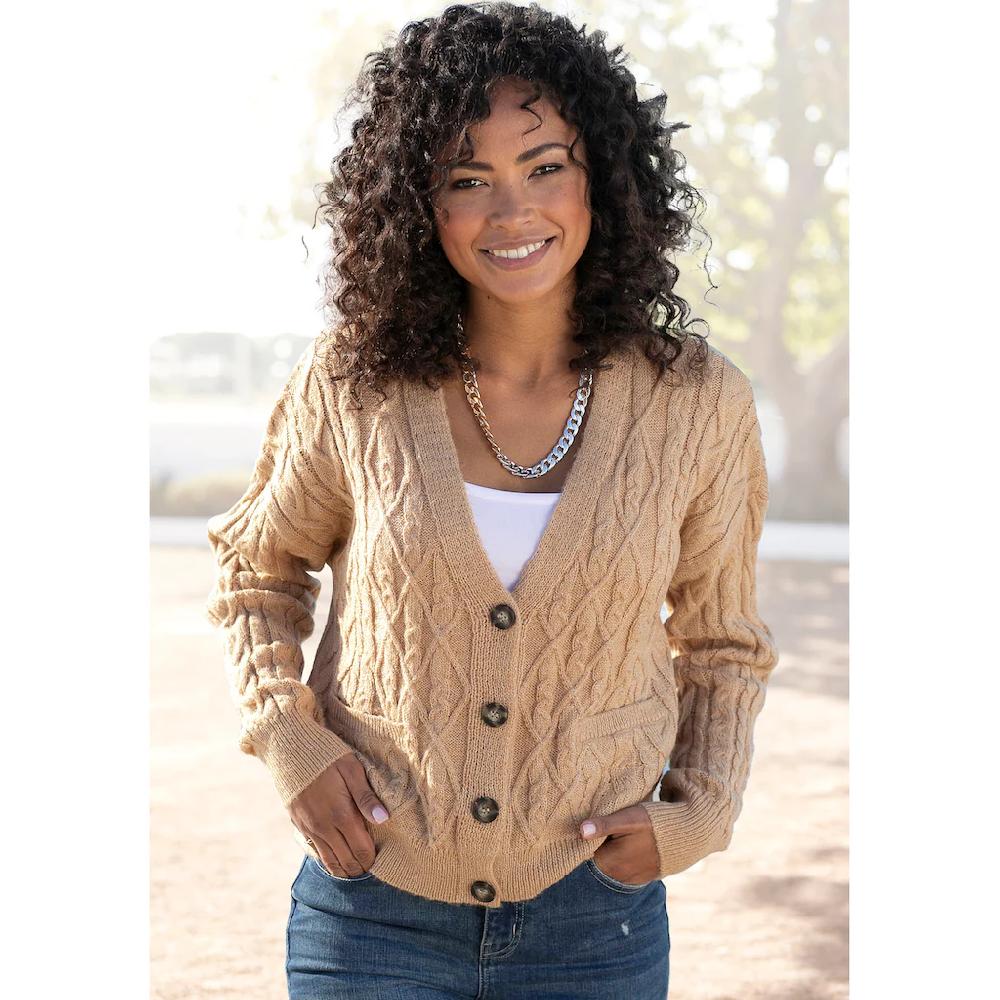 LASCANA Strickjacke mit Zopfmuster kuschelweicher Cardigan lässig