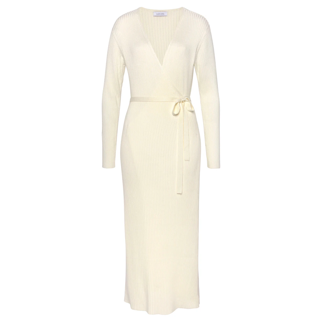 LASCANA Strickkleid Loungekleid Zum Wickeln Mit Taillengürtel Loungewear