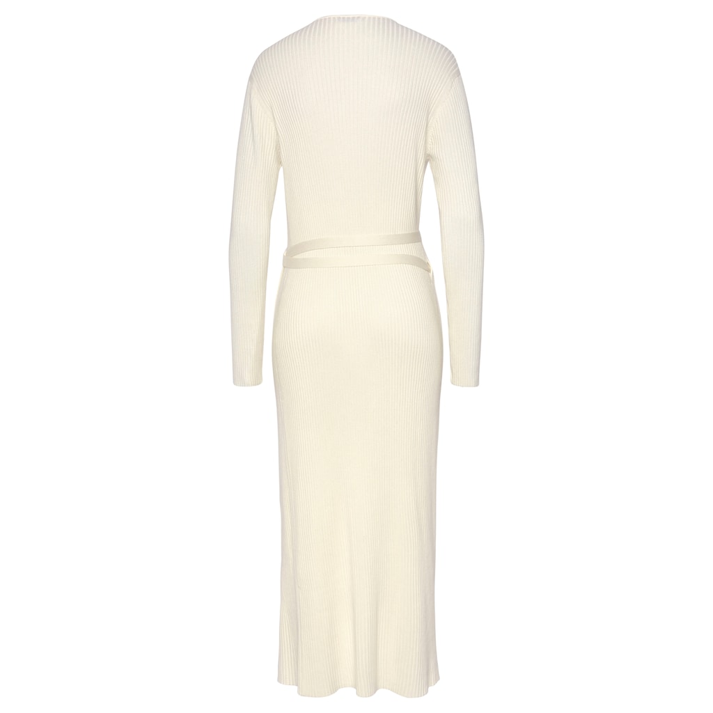 LASCANA Strickkleid Loungekleid Zum Wickeln Mit Taillengürtel Loungewear