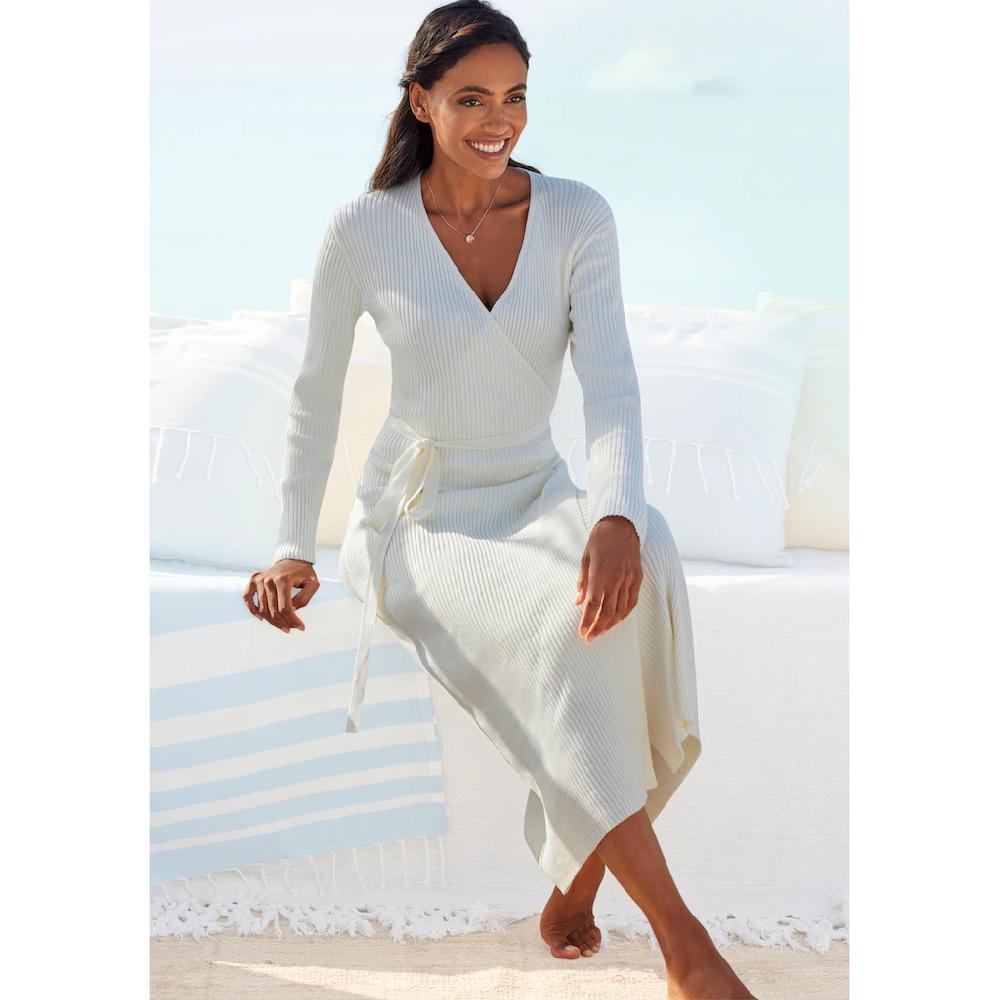 LASCANA Strickkleid Loungekleid zum wickeln mit Taillengürtel Loungewear