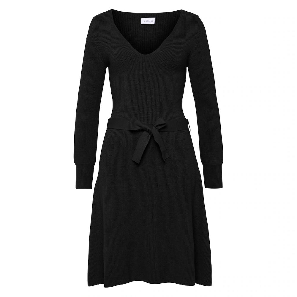 LASCANA Strickkleid (mit Bindegürtel) Und V-Ausschnitt Herbst- Winterkleid Casual-elegant