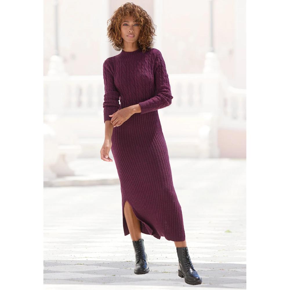 LASCANA Strickkleid mit Zopfmuster figurbetont Pulloverkleid herbstlich