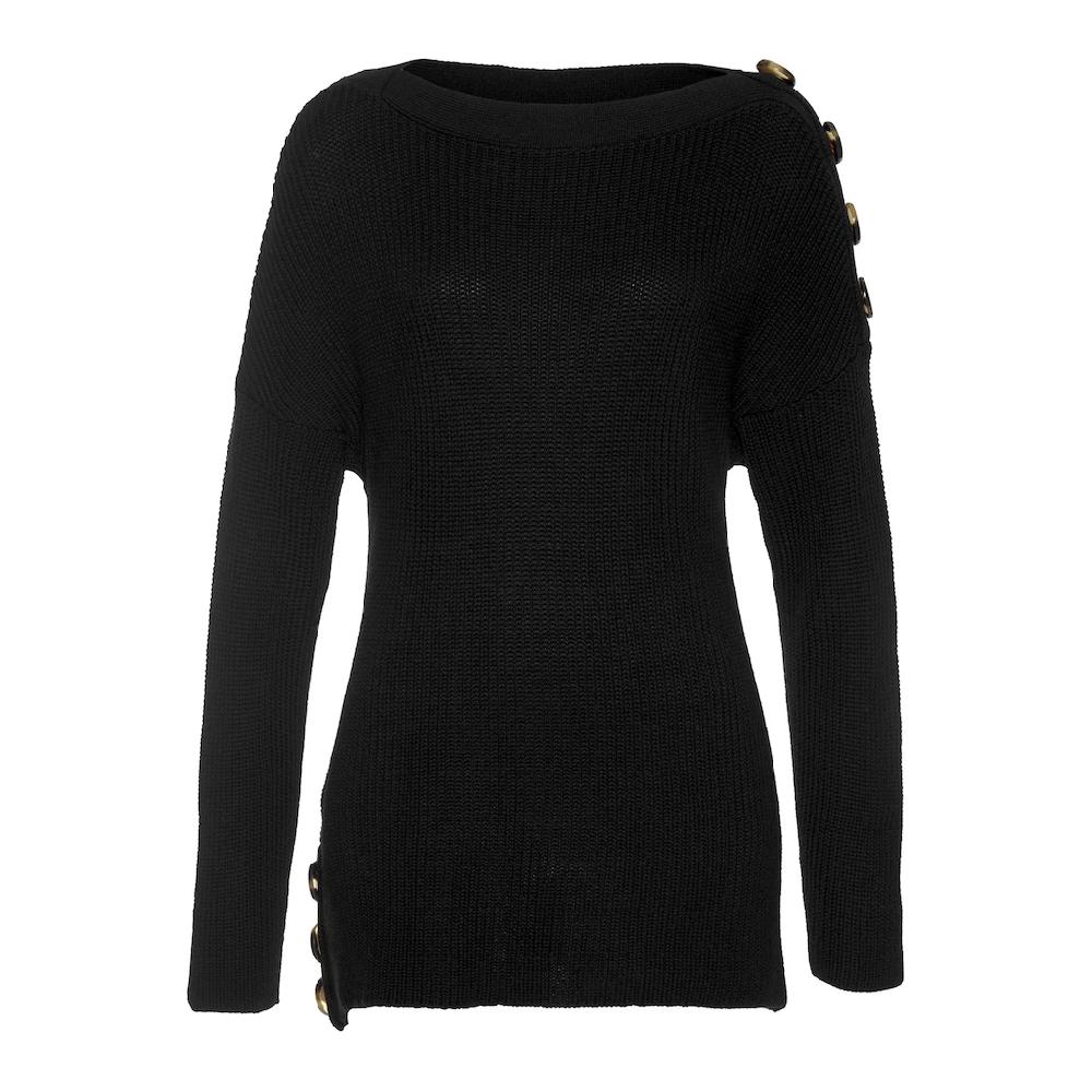 LASCANA Strickpullover Mit Knöpfen Im Off-Shoulder-Style Damenpullover Aus Baumwoll-Mix