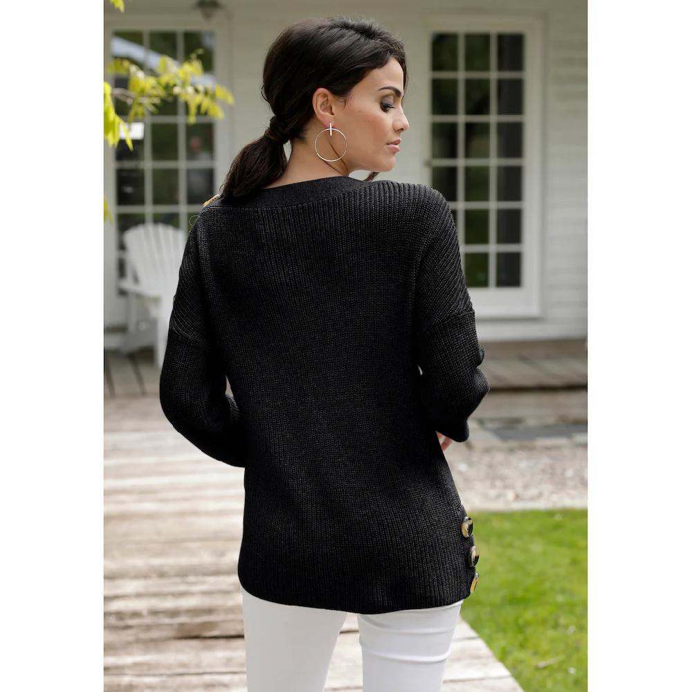 LASCANA Strickpullover Mit Knöpfen Im Off-Shoulder-Style Damenpullover Aus Baumwoll-Mix