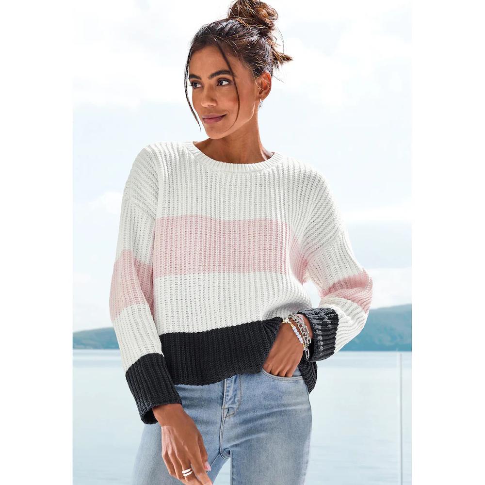 LASCANA Strickpullover mit modischen Querstreifen legere Passform bequem