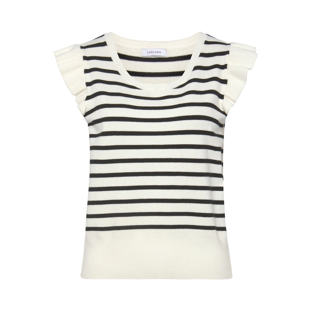 LASCANA Stricktop Mit Streifen Und Flügelärmeln Kurzärmliger Streifenpullover
