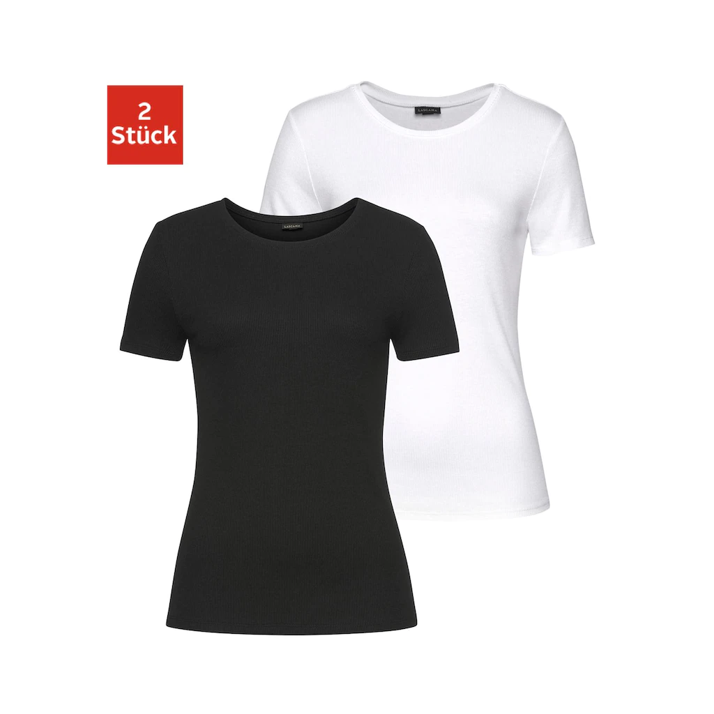 LASCANA T-Shirt (2er-Pack) aus weicher Rippware