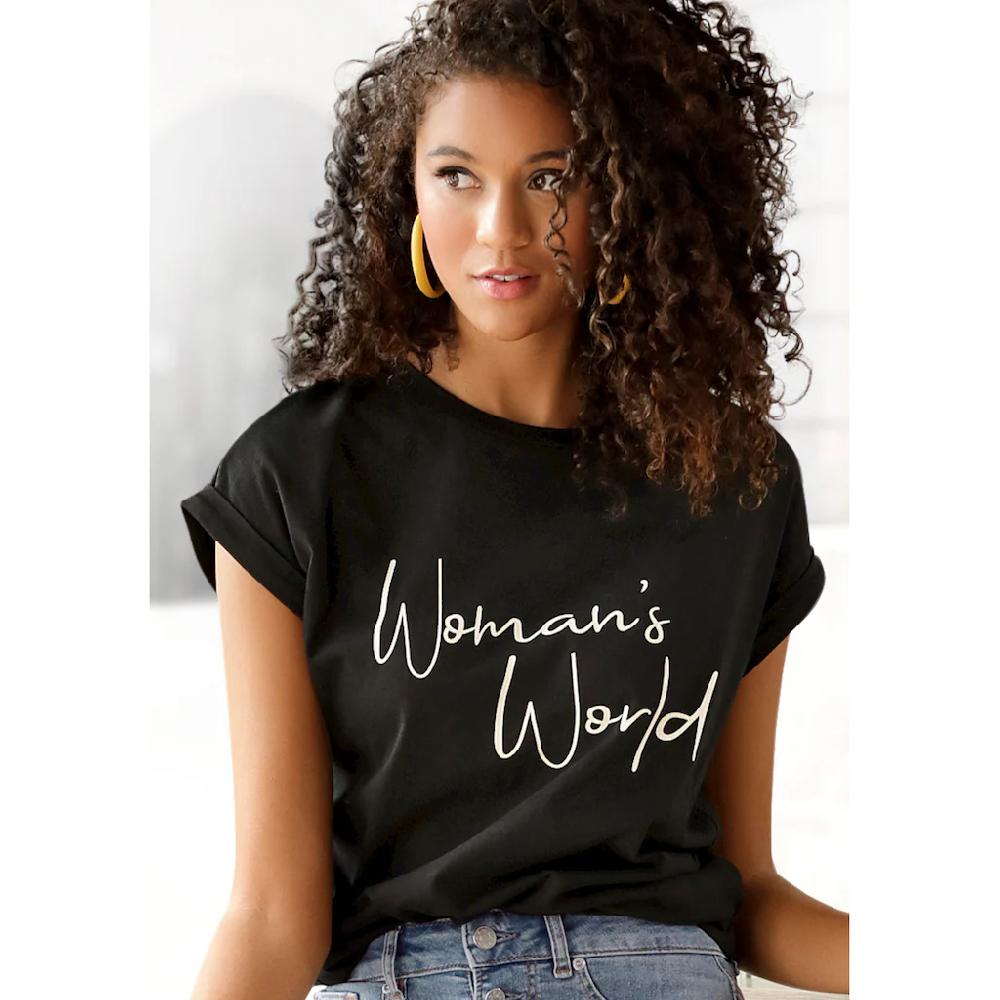 LASCANA T-Shirt mit Frontprint Kurzarmshirt aus Baumwolle Basic