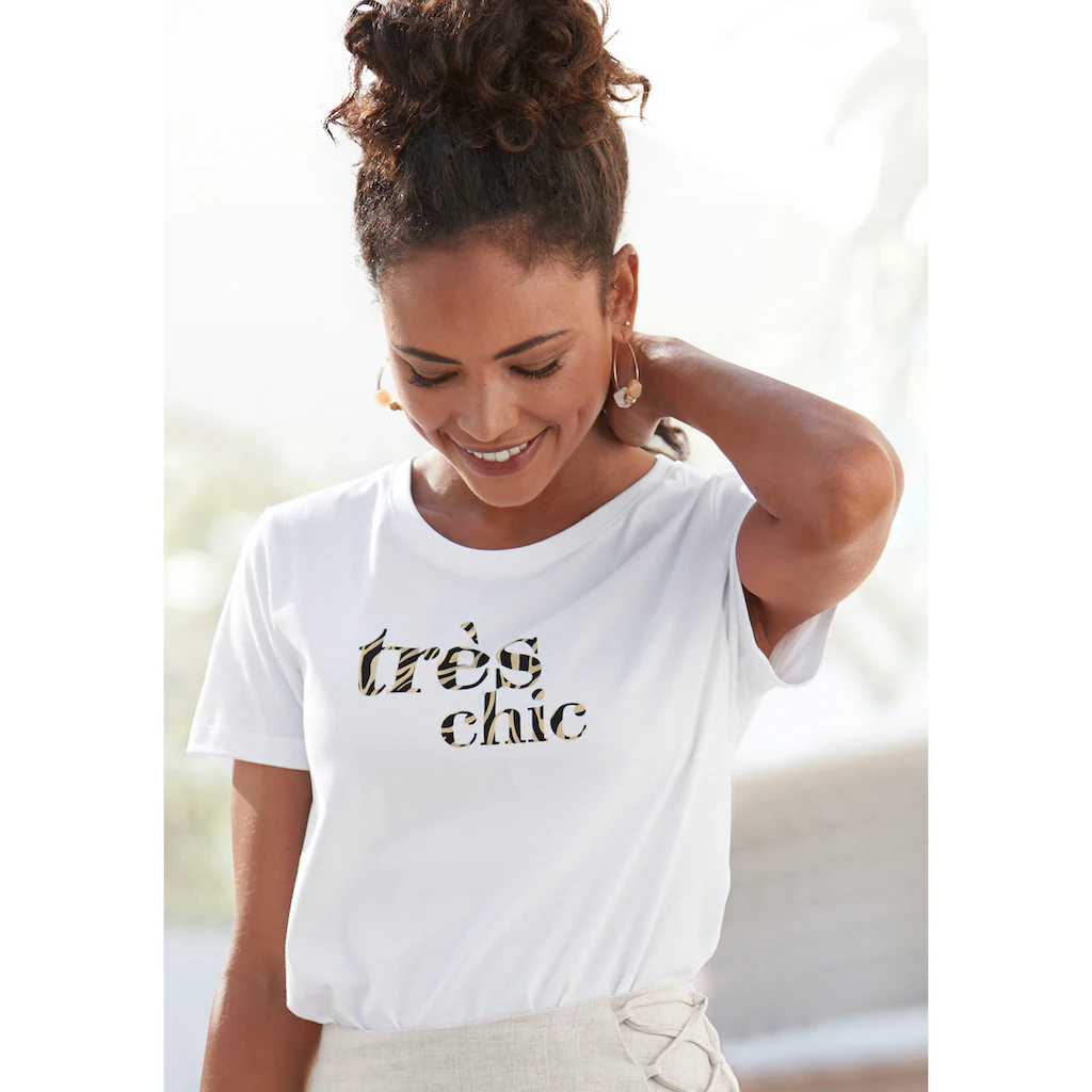 LASCANA T-Shirt mit Print Kurzarmshirt aus Baumwolle casual-chic