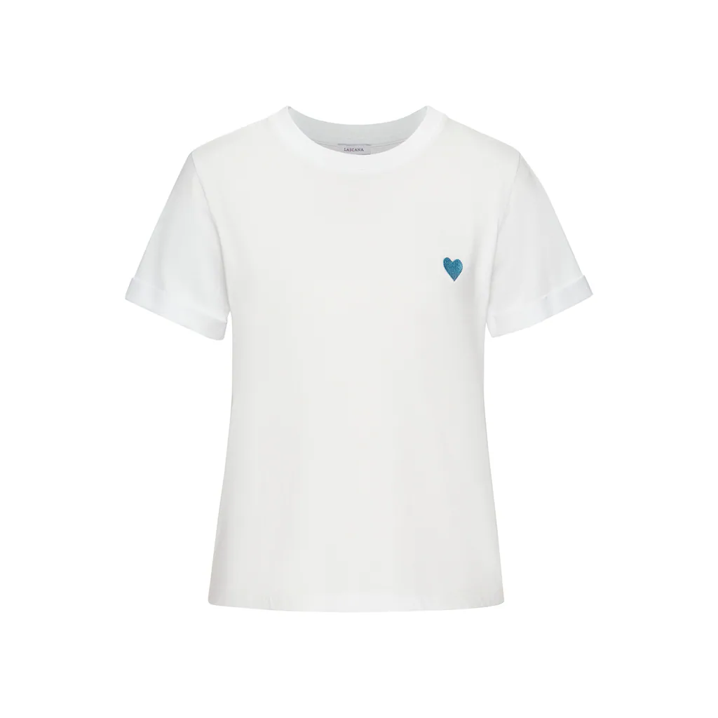 LASCANA T-Shirt mit süßer Herz-Stickerei Kurzarmshirt aus Baumwolle