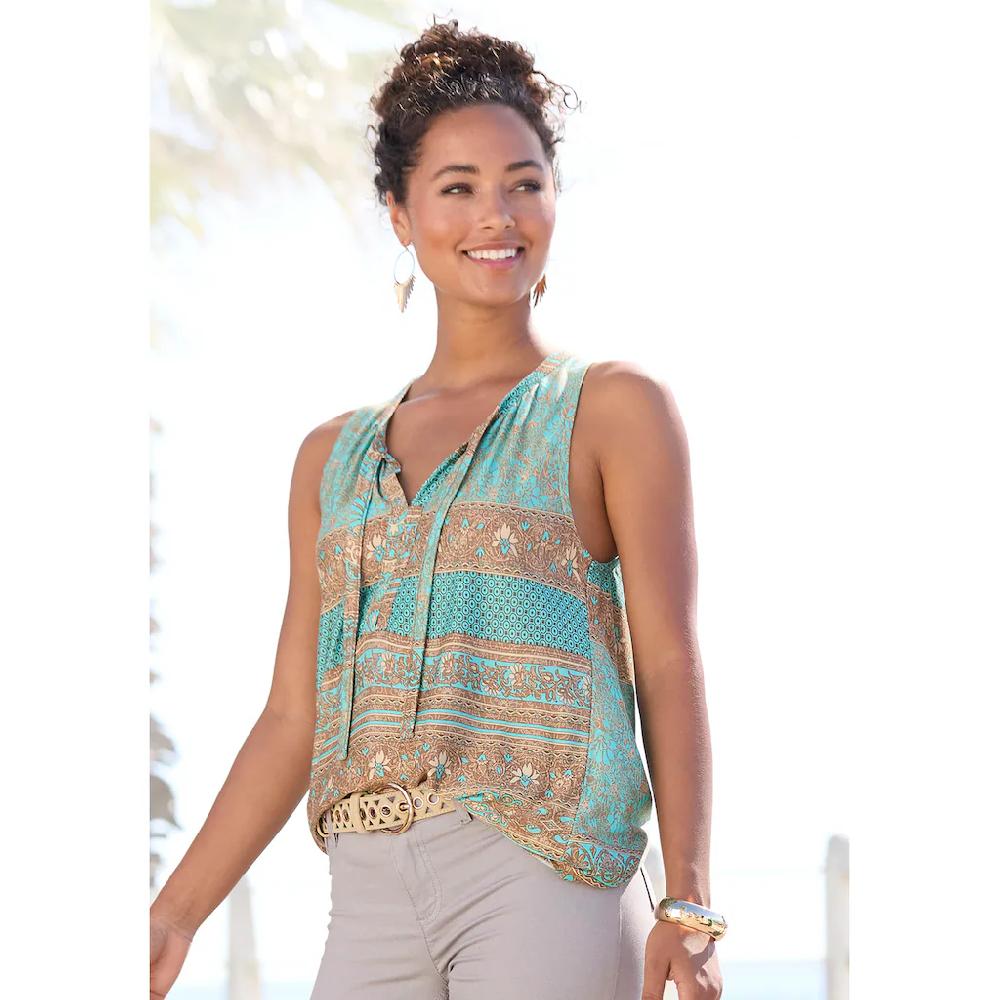 LASCANA Tanktop mit Bändern am Ausschnitt Blusentop mit Alloverdruck