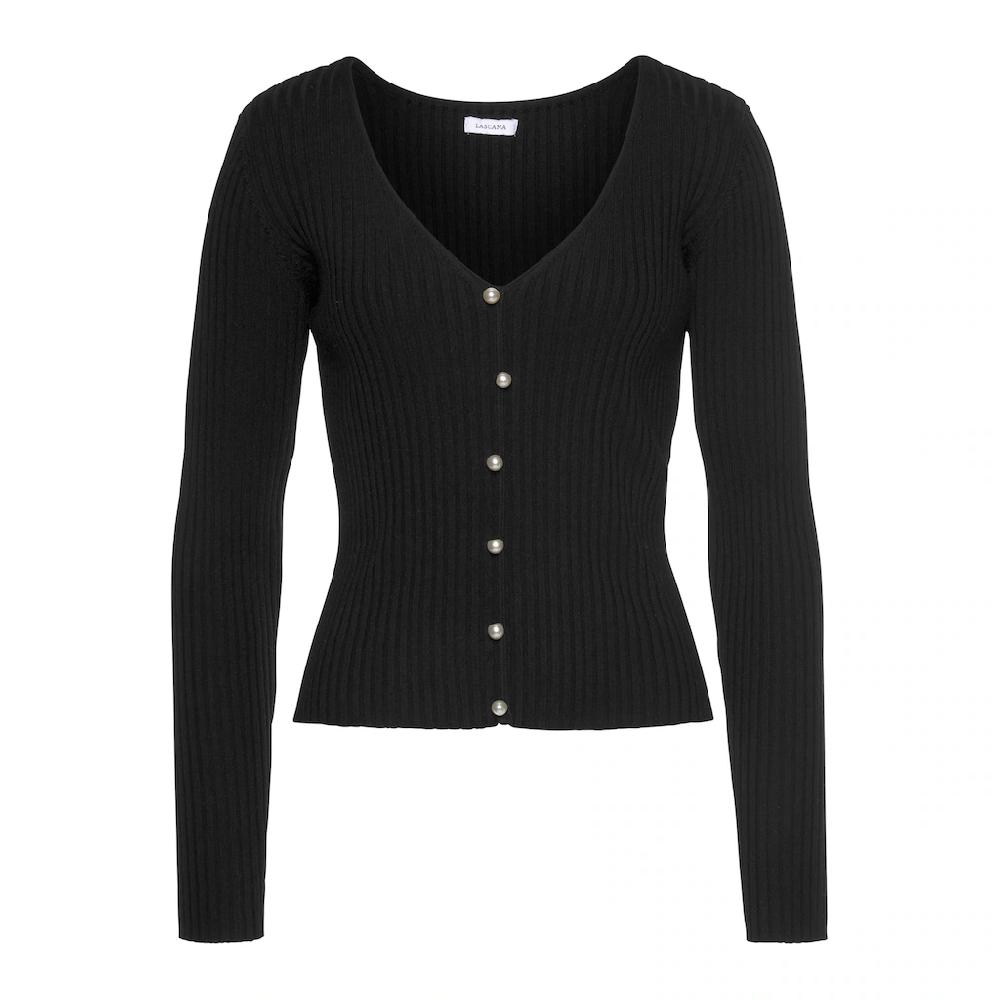 LASCANA V-Ausschnitt-Pullover Mit Zierperlen Figurbetonter Strickpullover Elastisch