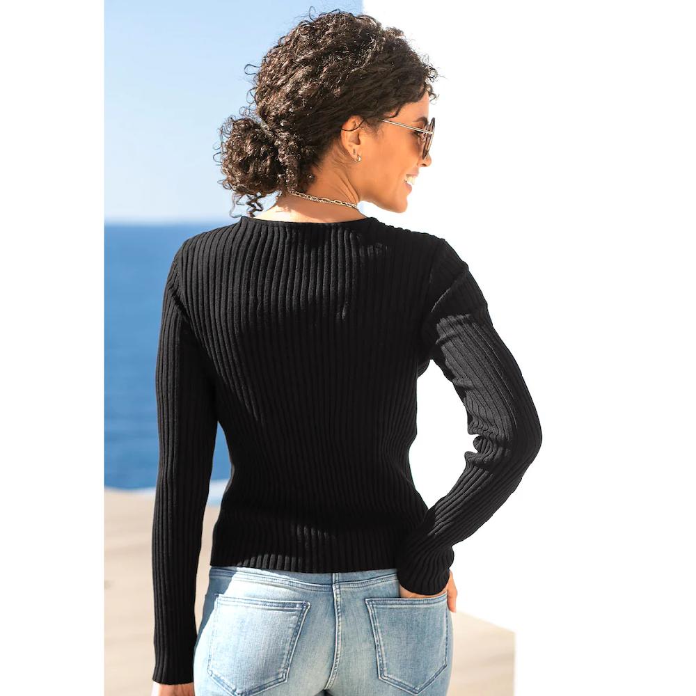 LASCANA V-Ausschnitt-Pullover Mit Zierperlen Figurbetonter Strickpullover Elastisch