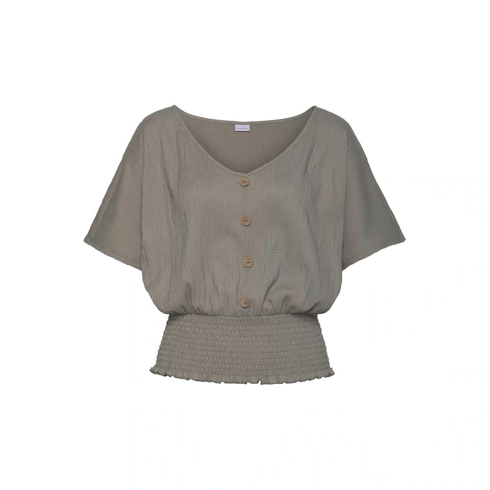 LASCANA V-Shirt Mit Breitem Smoksaum Und Kopfleiste Blusenshirt Sommerlich