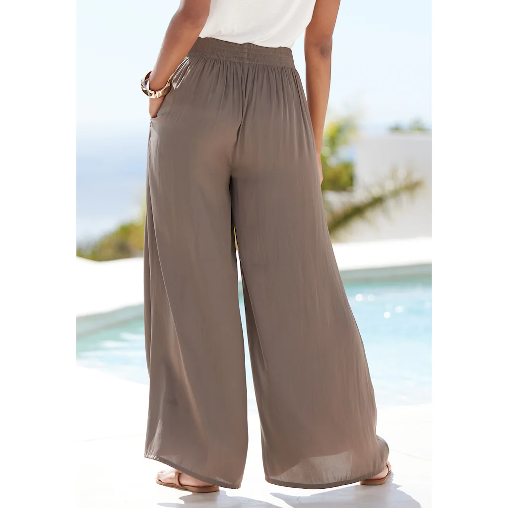 LASCANA Webhose Aus Leichter Satinqualität Weite Palazzohose Mit Taschen Stoffhose