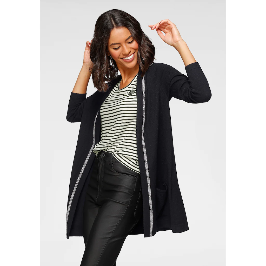 Laura Scott Cardigan mit Kapuze und Schmuckband an der vorderen Kante