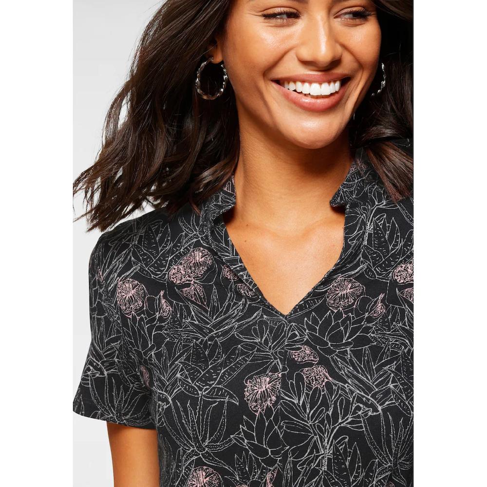 Laura Scott Jerseykleid Wadenlang Geblümtes Design Aus Single Jersey Mit Stehkragen