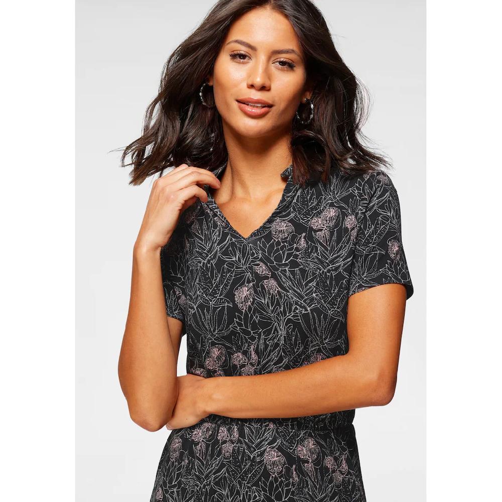 Laura Scott Jerseykleid Wadenlang Geblümtes Design Aus Single Jersey Mit Stehkragen