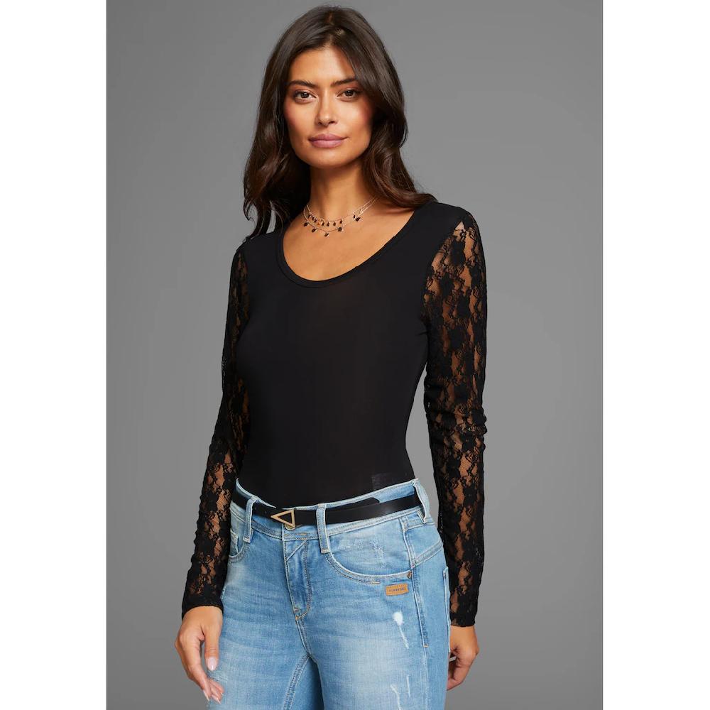Laura Scott Langarmbody mit edlen Spitzenärmeln