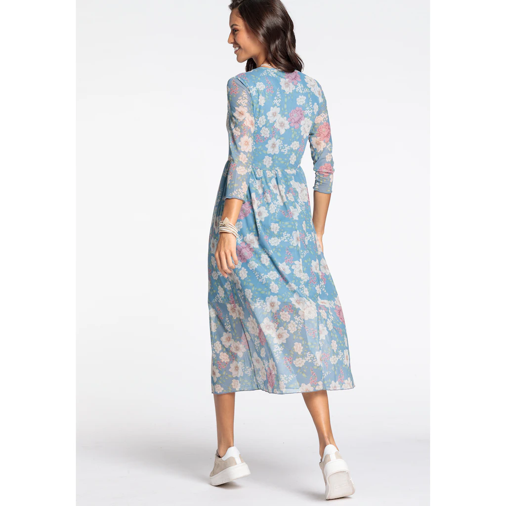 Laura Scott Meshkleid Wadenlang Ausgestellt Aus Mesh 3/4-Ärmel