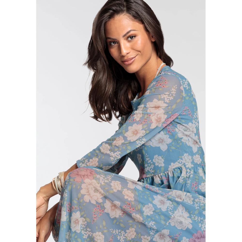 Laura Scott Meshkleid Wadenlang Ausgestellt Aus Mesh 3/4-Ärmel