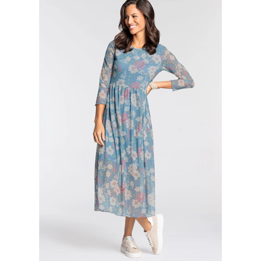 Laura Scott Meshkleid wadenlang ausgestellt aus Mesh 3/4-Ärmel