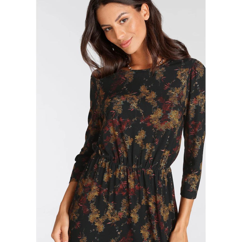 Laura Scott Midikleid Feminin Gemustert Aus Viskosemischung 3/4-Ärmel