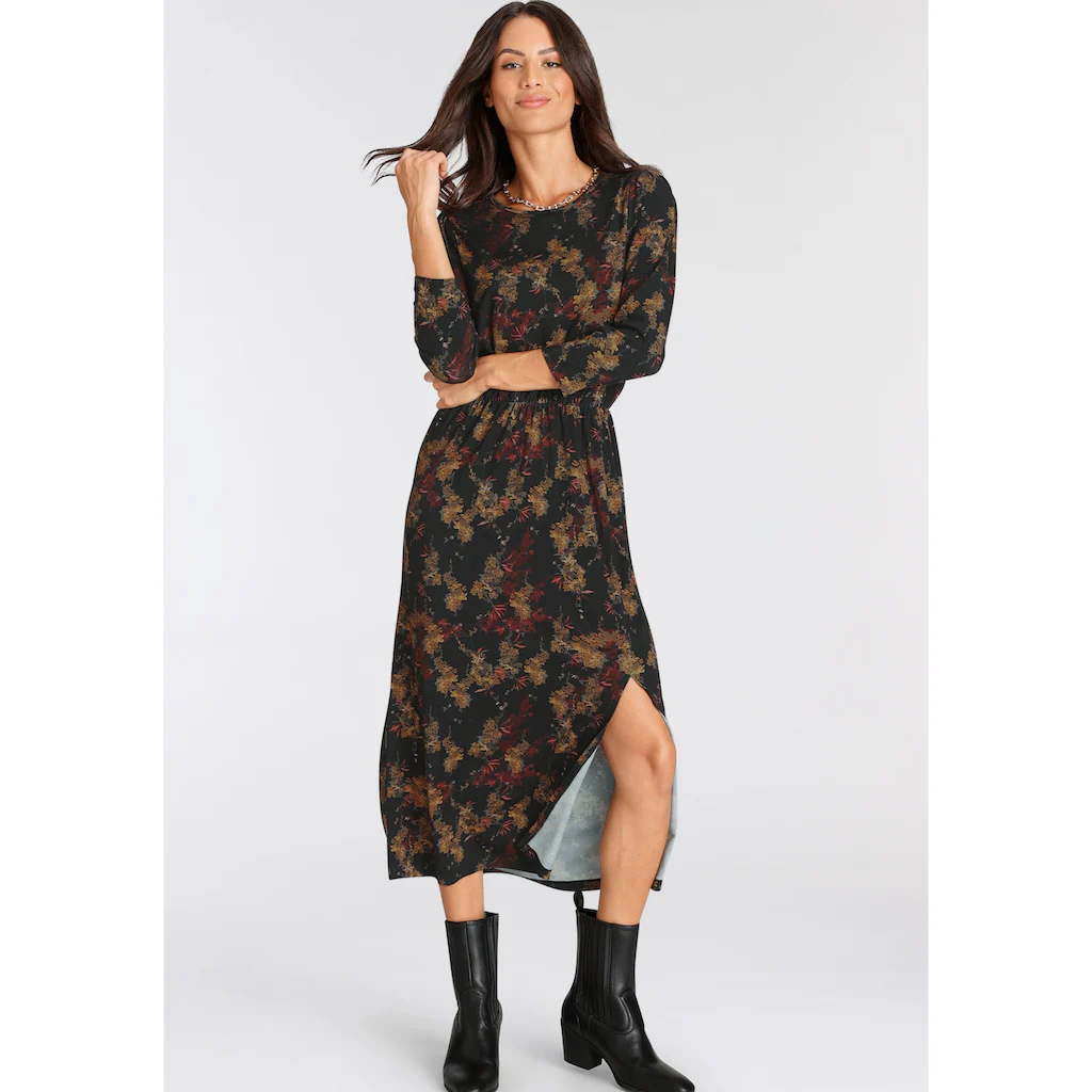 Laura Scott Midikleid Feminin Gemustert Aus Viskosemischung 3/4-Ärmel