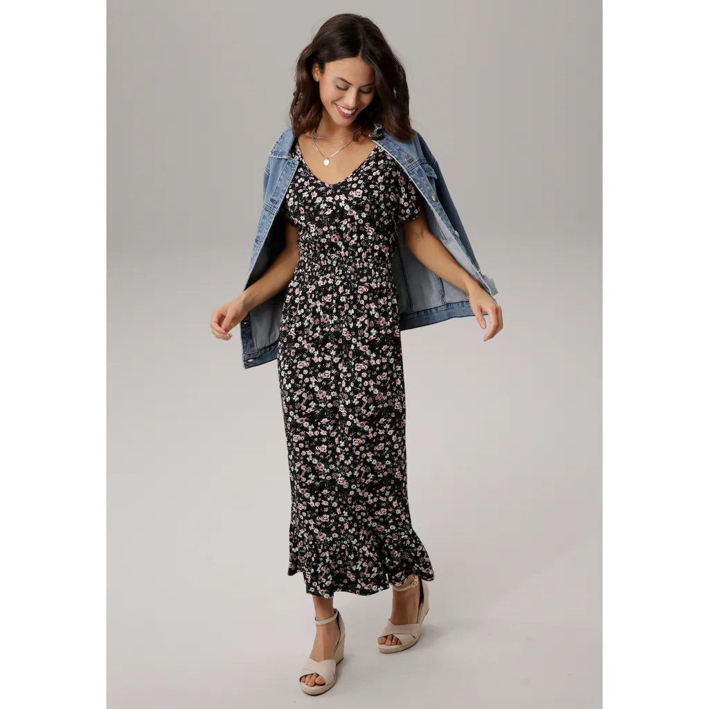 Laura Scott Midikleid Wadenlang Elegant Aus Viskosemischung ärmellos Geblümt