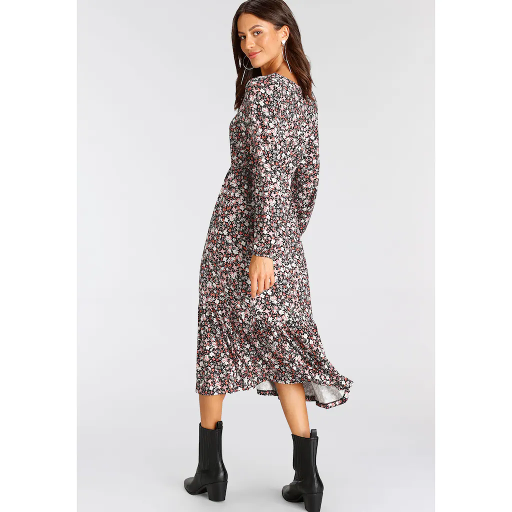 Laura Scott Midikleid Wadenlang Geblümte Optik Aus Viskosemischung Langarm