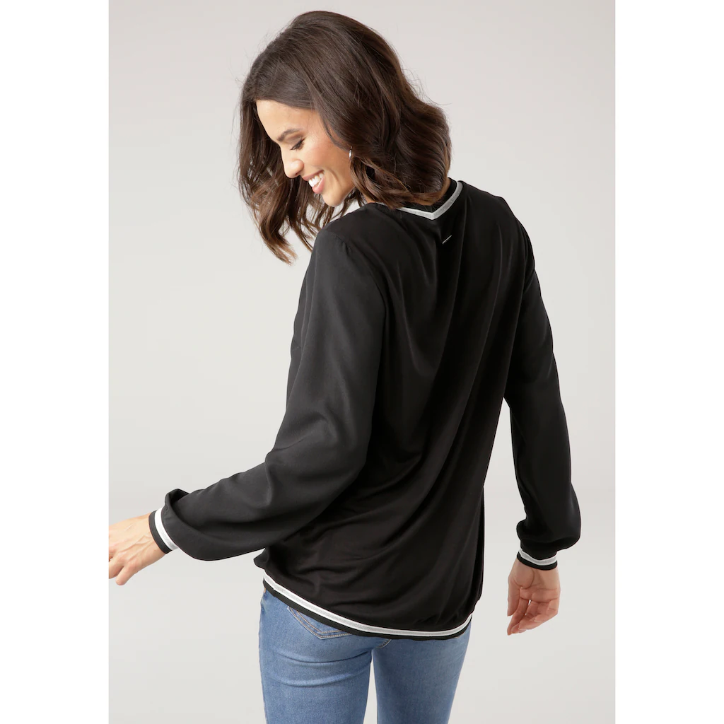 Laura Scott Schlupfbluse Mit Kontrastbund Aus Glanzgarn