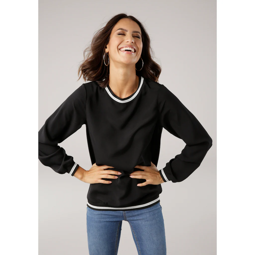 Laura Scott Schlupfbluse Mit Kontrastbund Aus Glanzgarn