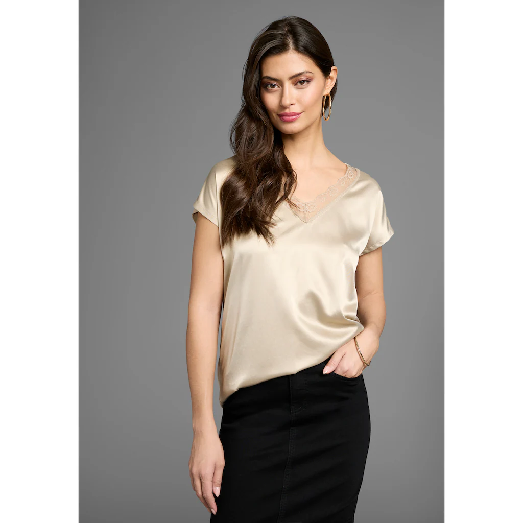 Laura Scott Shirtbluse Mit Spitze Und Materialmix - NEUE KOLLEKTION