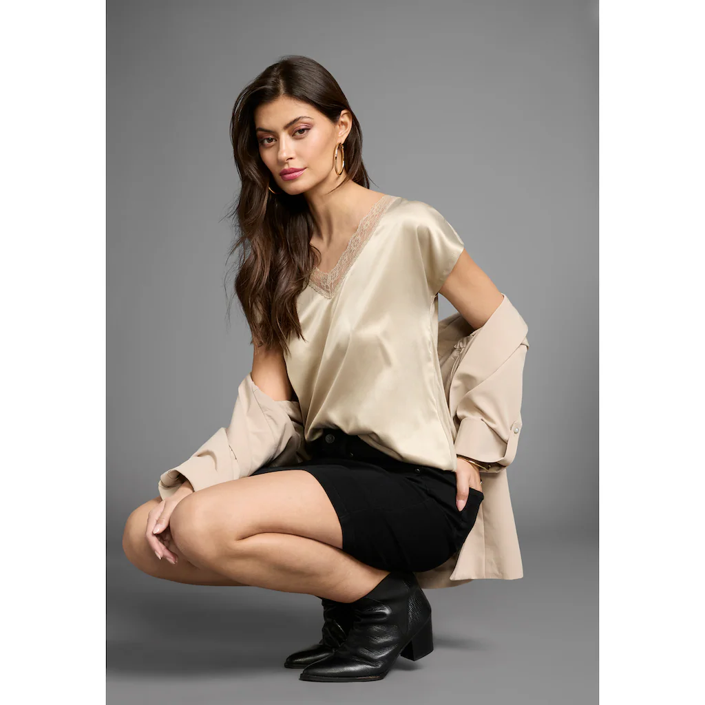 Laura Scott Shirtbluse mit Spitze und Materialmix - NEUE KOLLEKTION