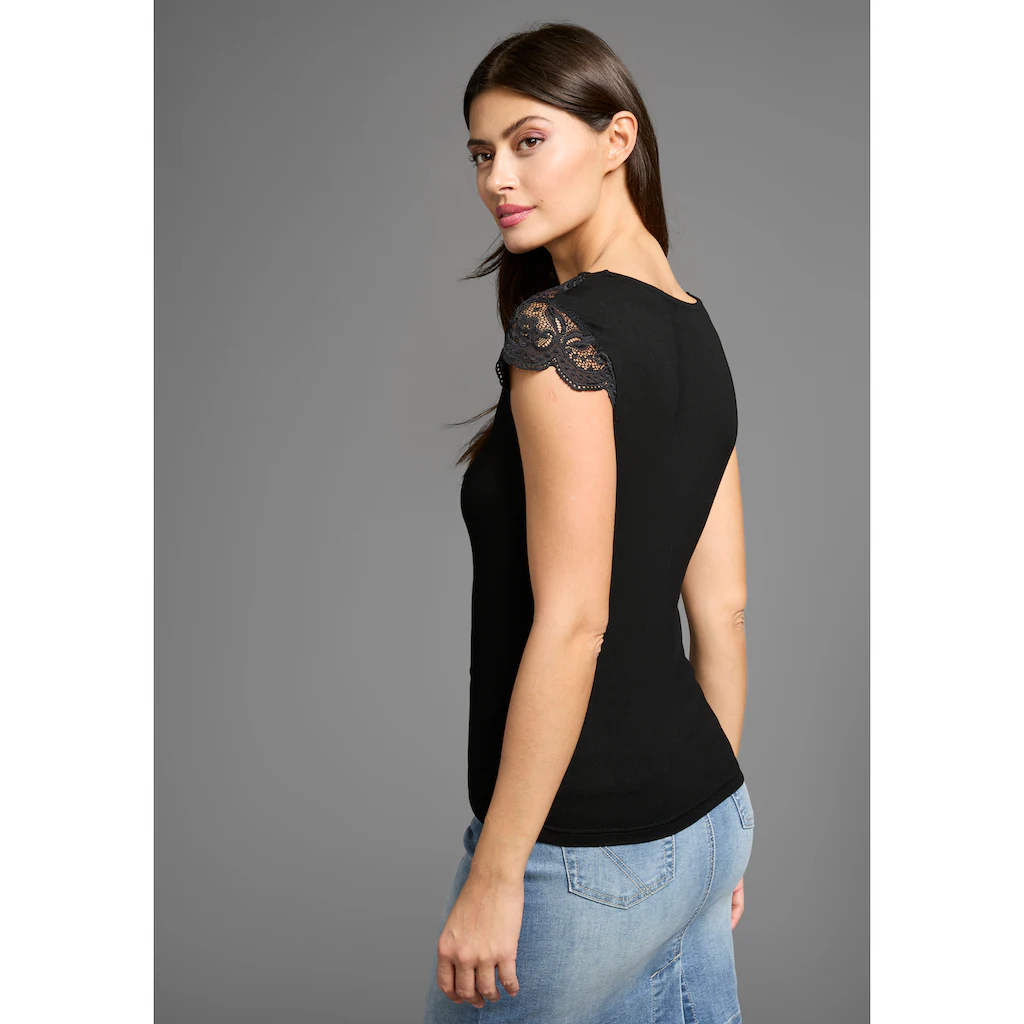 Laura Scott Spitzenshirt Mit Angeschnittenen Ärmeln Und Knöpfen