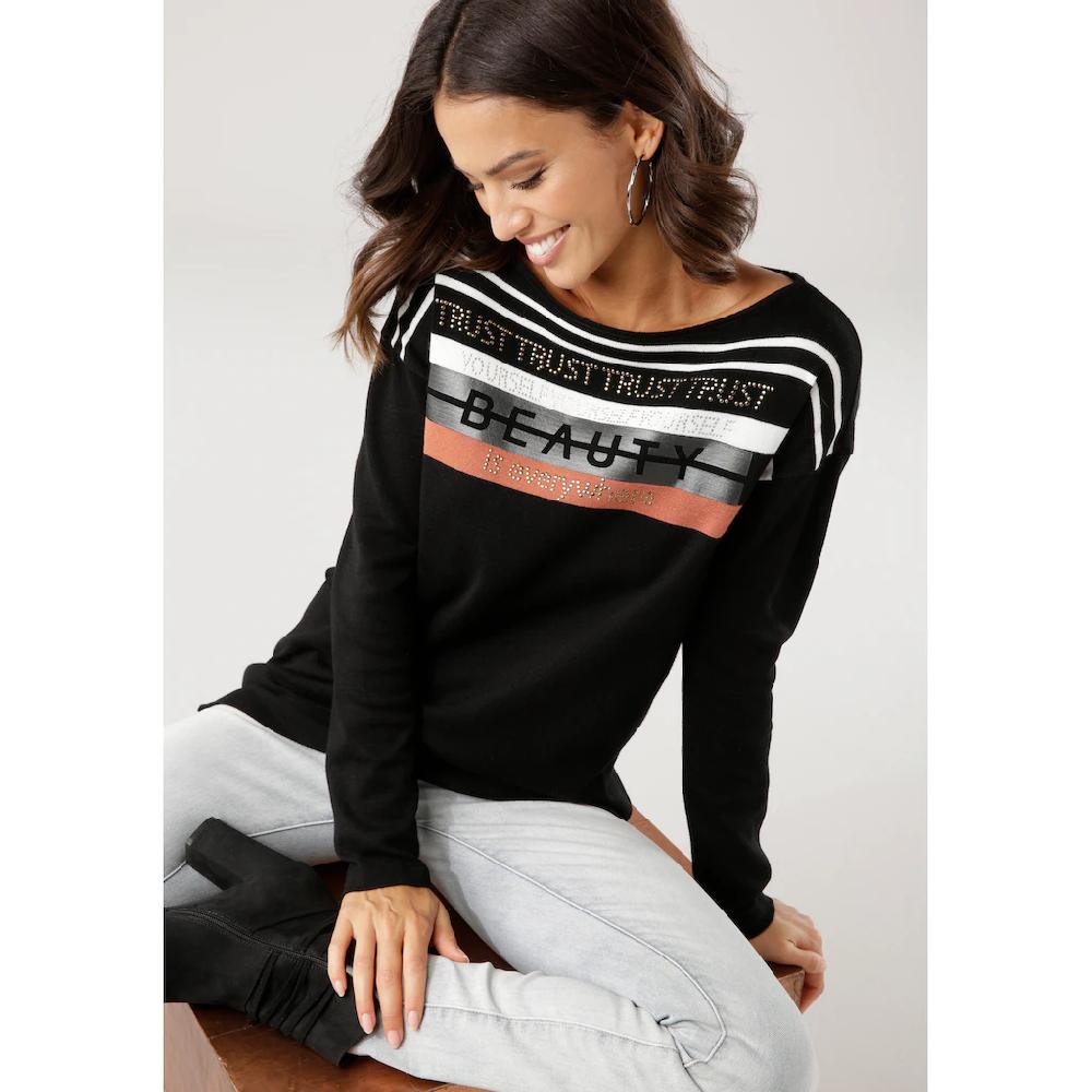 Laura Scott Strickpullover in Streifen-Design mit Glitzersteinen