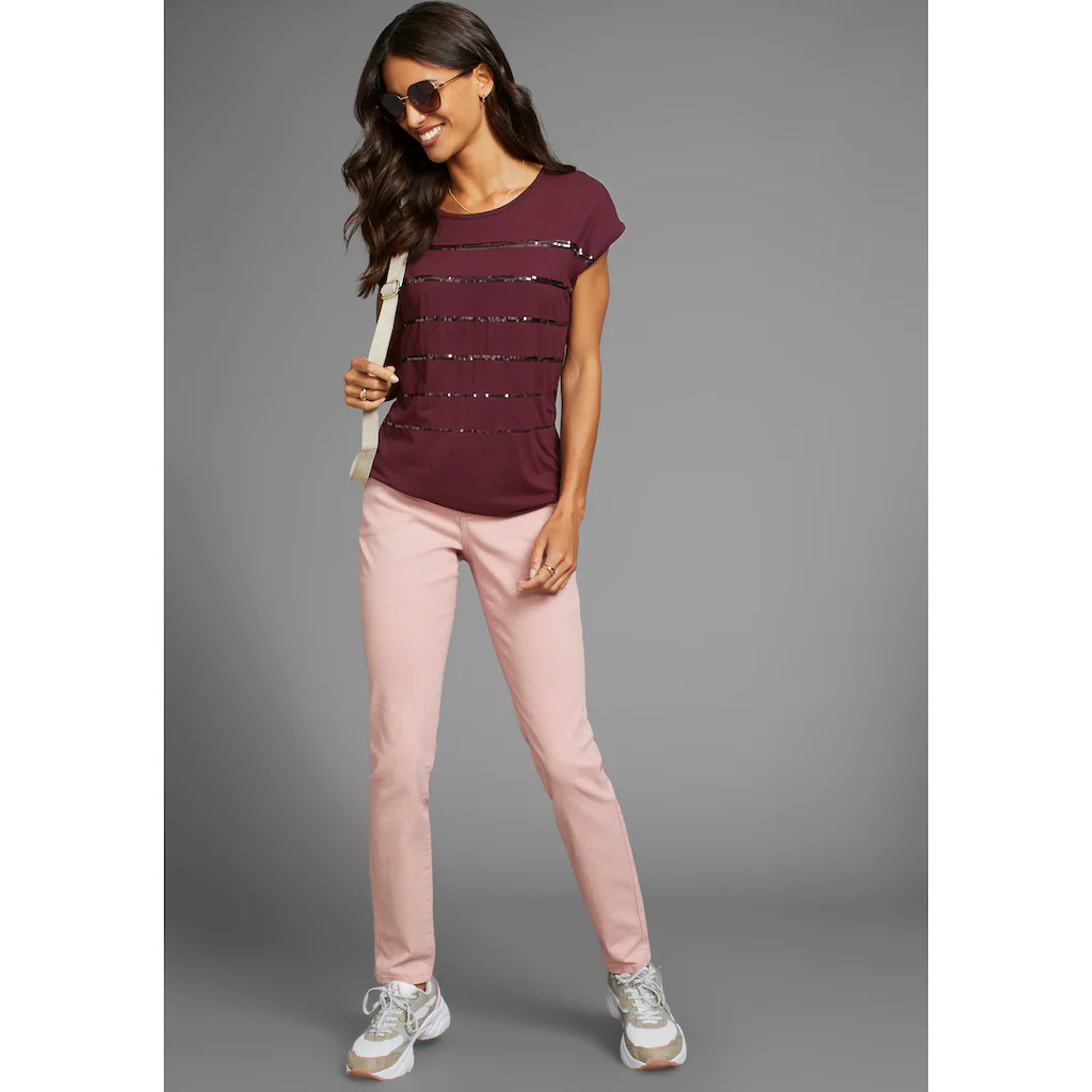 Laura Scott T-Shirt ärmellos Hüftlang Mit Glitzernden Pailletten