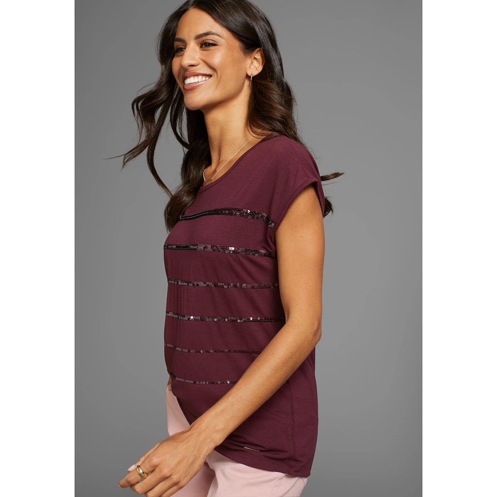 Laura Scott T-Shirt ärmellos hüftlang mit glitzernden Pailletten