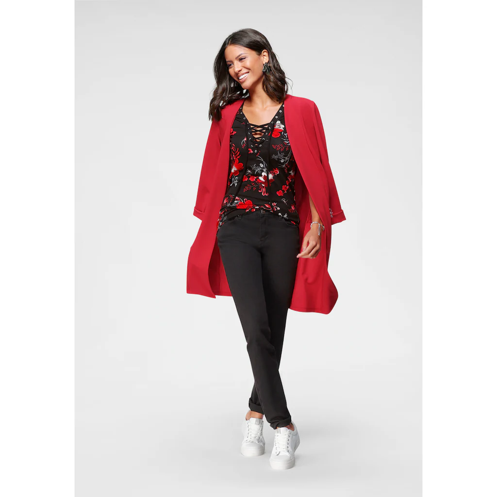Laura Scott T-Shirt Figurbetont Tiefer V-Ausschnitt Elastisches Material