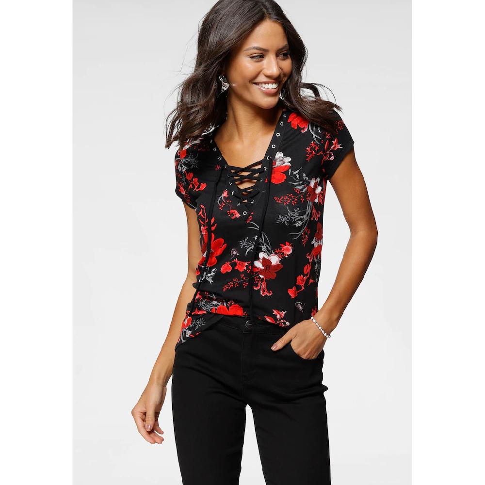 Laura Scott T-Shirt figurbetont tiefer V-Ausschnitt elastisches Material