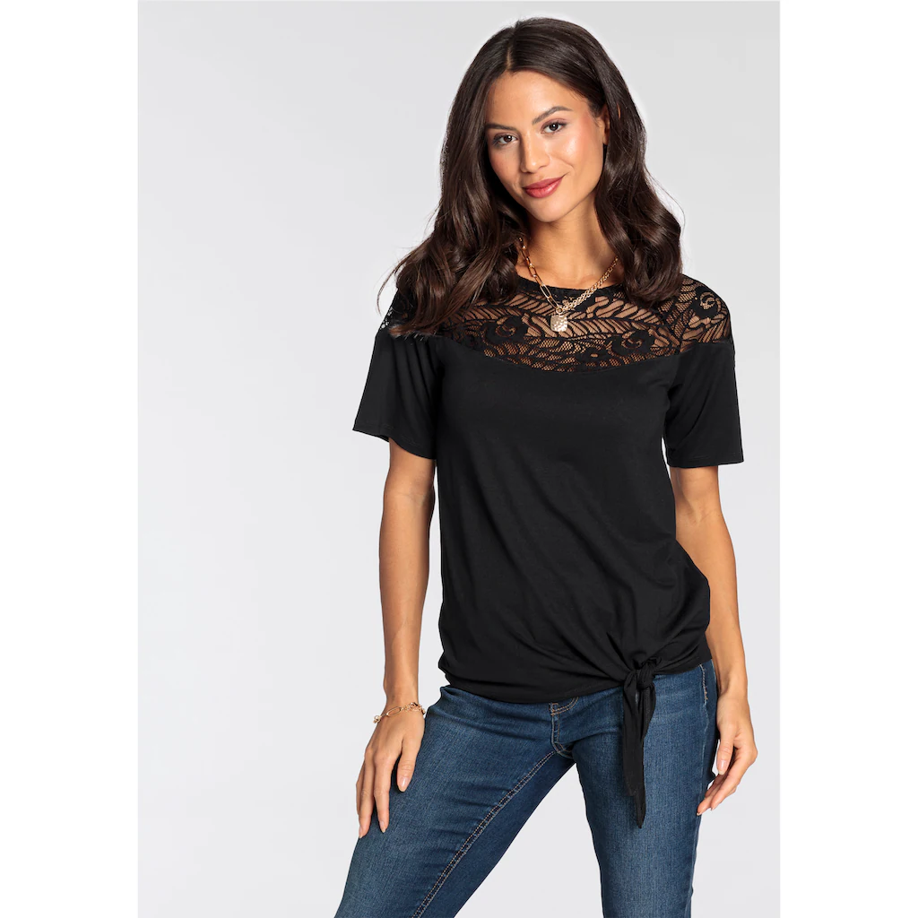 Laura Scott Wickelshirt halbarm figurumspielende Passform aus Single Jersey und Spitze
