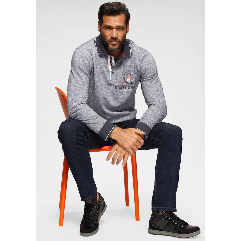 Man's World Langarm-Poloshirt Langarm melierte Optik Polokragen aus Baumwolle ▷ bestellen