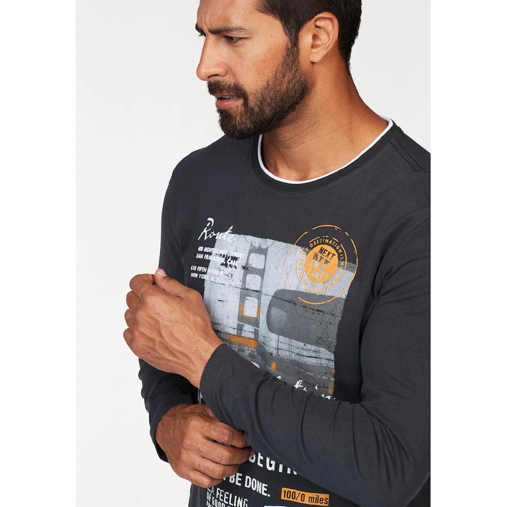 Man's World Langarmshirt Langarm Bedruckt Rundhalsausschnitt Aus 100% Baumwolle ▷ Für