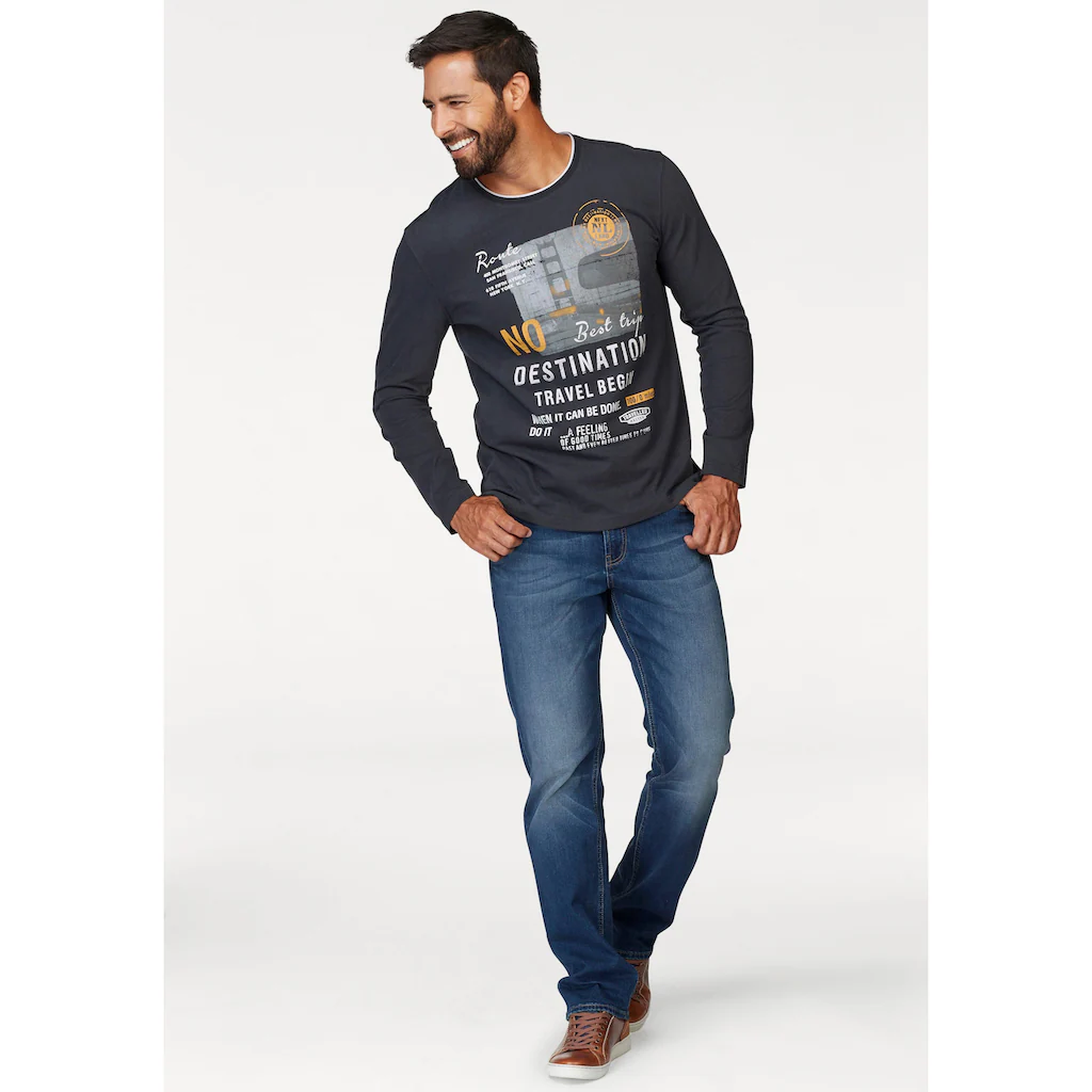 Man's World Langarmshirt Langarm Bedruckt Rundhalsausschnitt Aus 100% Baumwolle ▷ Für