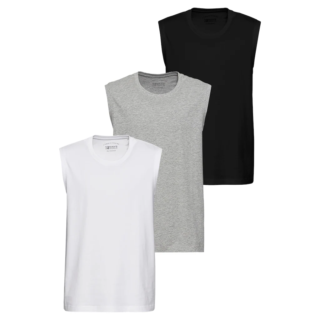 Man's World Muscleshirt (Packung 3 tlg. 3er-Pack) ärmellos Basic-Stil unifarben Rundhalsausschnitt