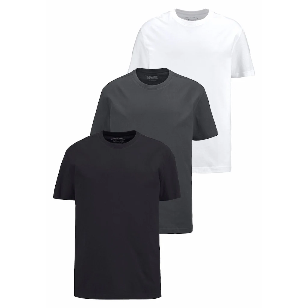 Man's World T-Shirt (3er-Pack) Kurzarm normale Passform aus Baumwolle im 3er-Pack