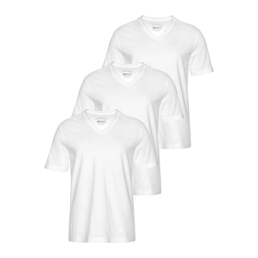 Man's World V-Shirt (Packung 3 tlg. 3er-Pack) Kurzarm aus Baumwolle
