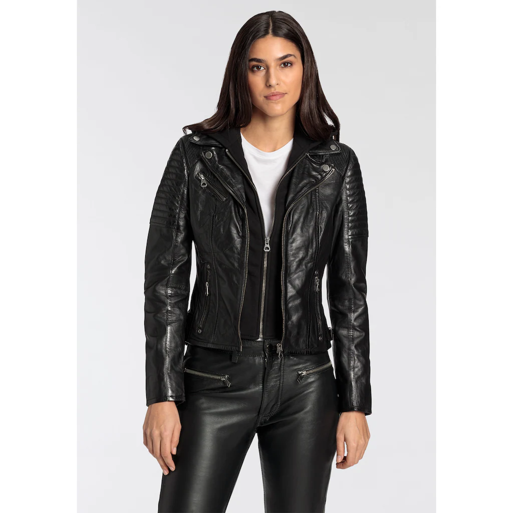 Mauritius Bikerjacke »GGSamila OT« Mit Kapuze Mit Abnehmbarem Kapuzen-Sweateinsatz & Aufwendigen Biker-Details
