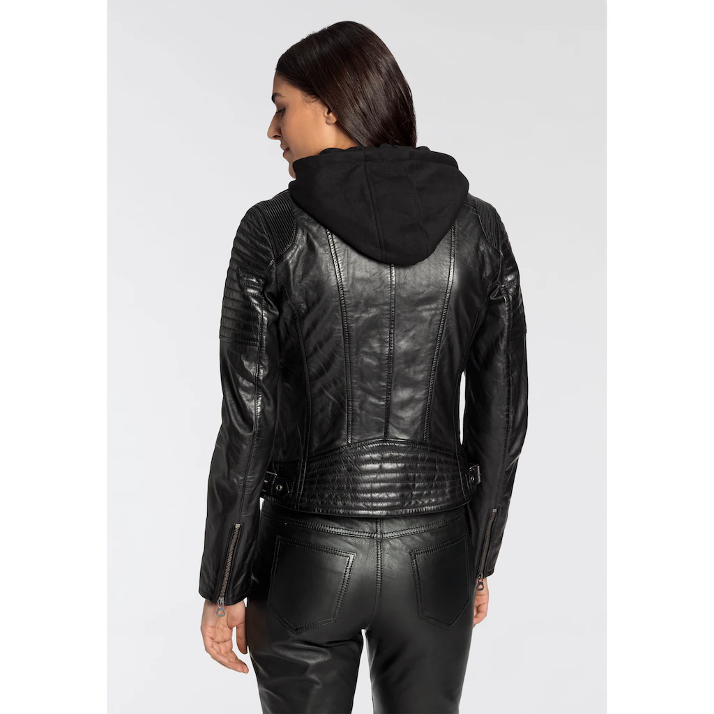 Mauritius Bikerjacke »GGSamila OT« Mit Kapuze Mit Abnehmbarem Kapuzen-Sweateinsatz & Aufwendigen Biker-Details